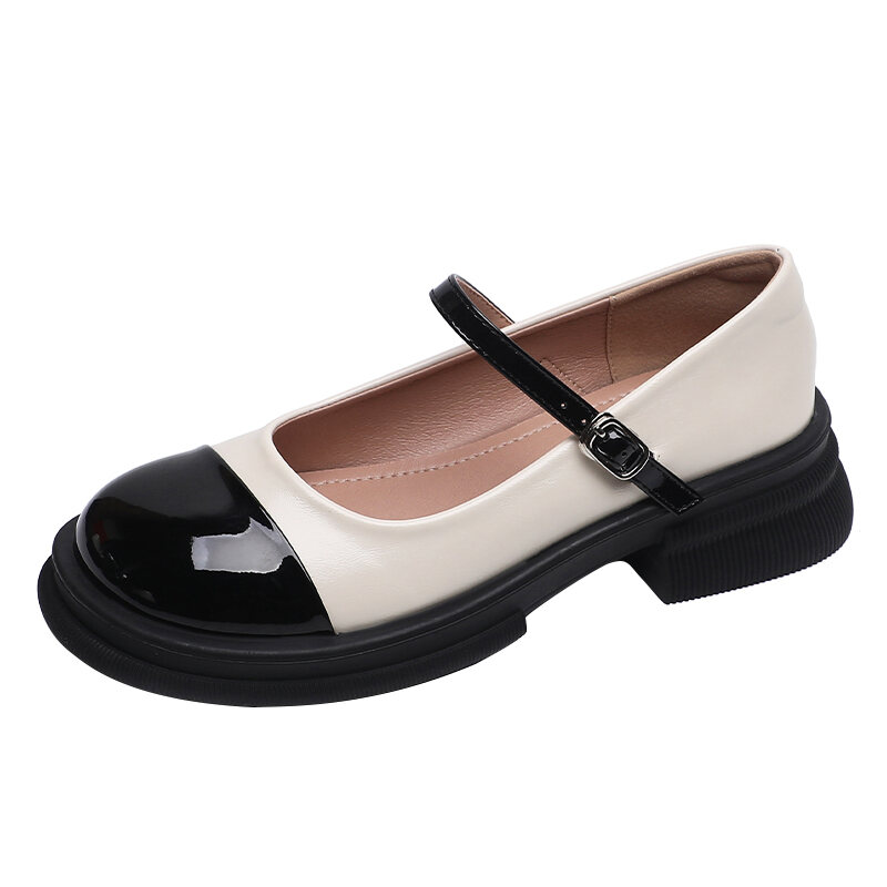 Genuine Leather Mary Janes Women's Shoes Spring Summer British Style Flats Large Size 41 for Skirts Thick Bottom Small Leather Shoes · v9