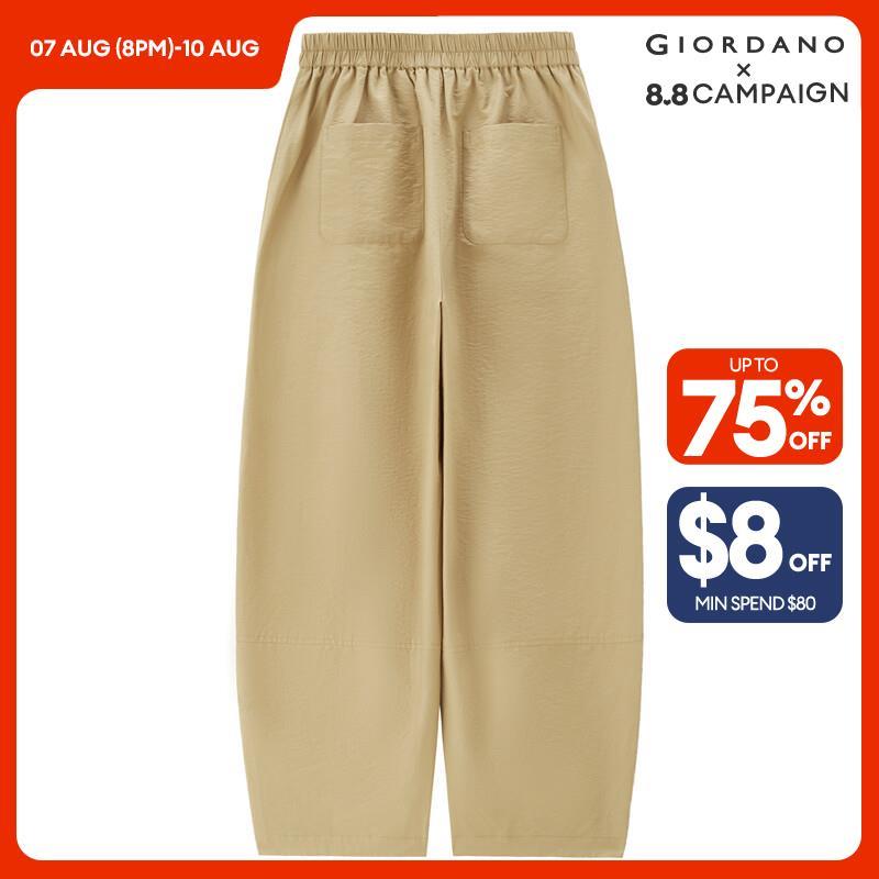 GIORDANO Women Pants Exposed Seam Half Elastic Waist Pants Lightweight Wide Leg Ankle Length Fashion Casual Pants 18424902 · v2