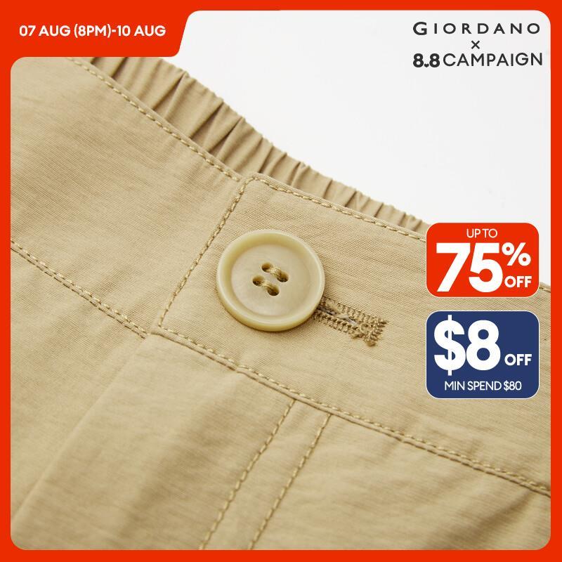 GIORDANO Women Pants Exposed Seam Half Elastic Waist Pants Lightweight Wide Leg Ankle Length Fashion Casual Pants 18424902 · v2