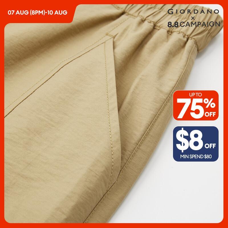 GIORDANO Women Pants Exposed Seam Half Elastic Waist Pants Lightweight Wide Leg Ankle Length Fashion Casual Pants 18424902 · v2