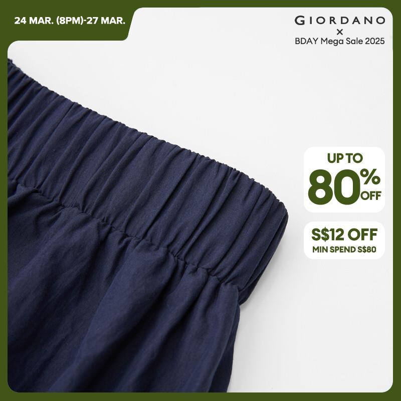 Giordano Women Elastic waist bud crop pants Free Shipping 18424604