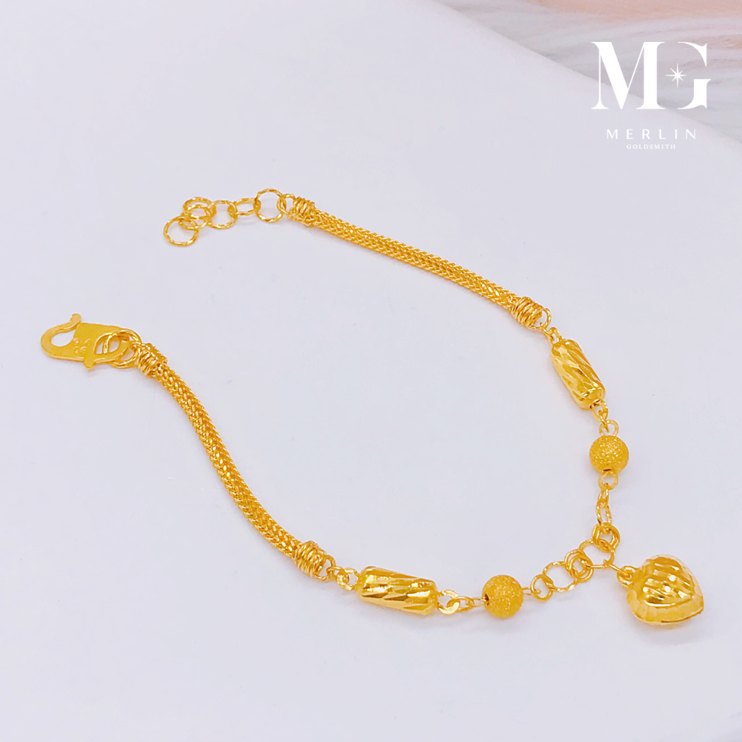 Merlin Goldsmith 22K 916 Gold Sweet Heart Kids Bracelet (With Bell) · v3