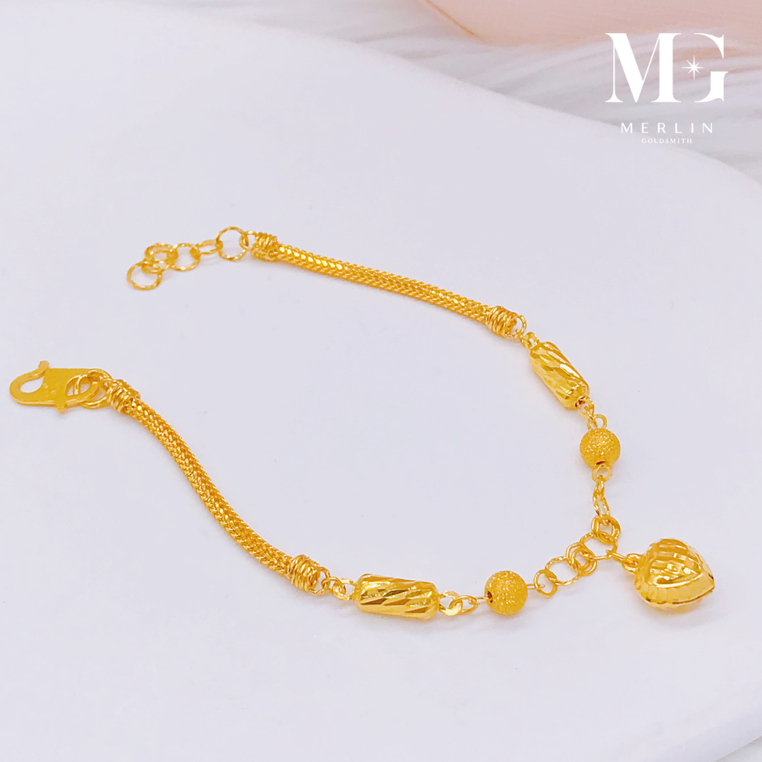 Merlin Goldsmith 22K 916 Gold Sweet Heart bransoletka dziecięca (z dzwonkiem)