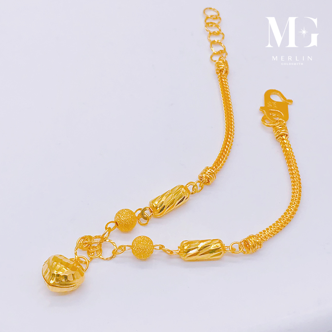 Merlin Goldsmith 22K 916 Gold Sweet Heart bransoletka dziecięca (z dzwonkiem)
