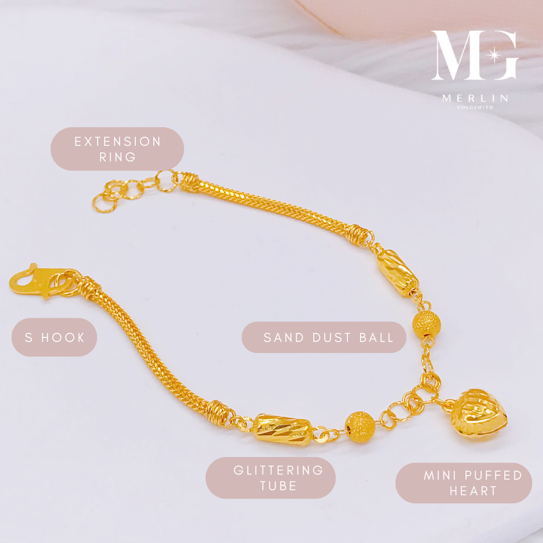Merlin Goldsmith 22K 916 Gold Sweet Heart bransoletka dziecięca (z dzwonkiem)