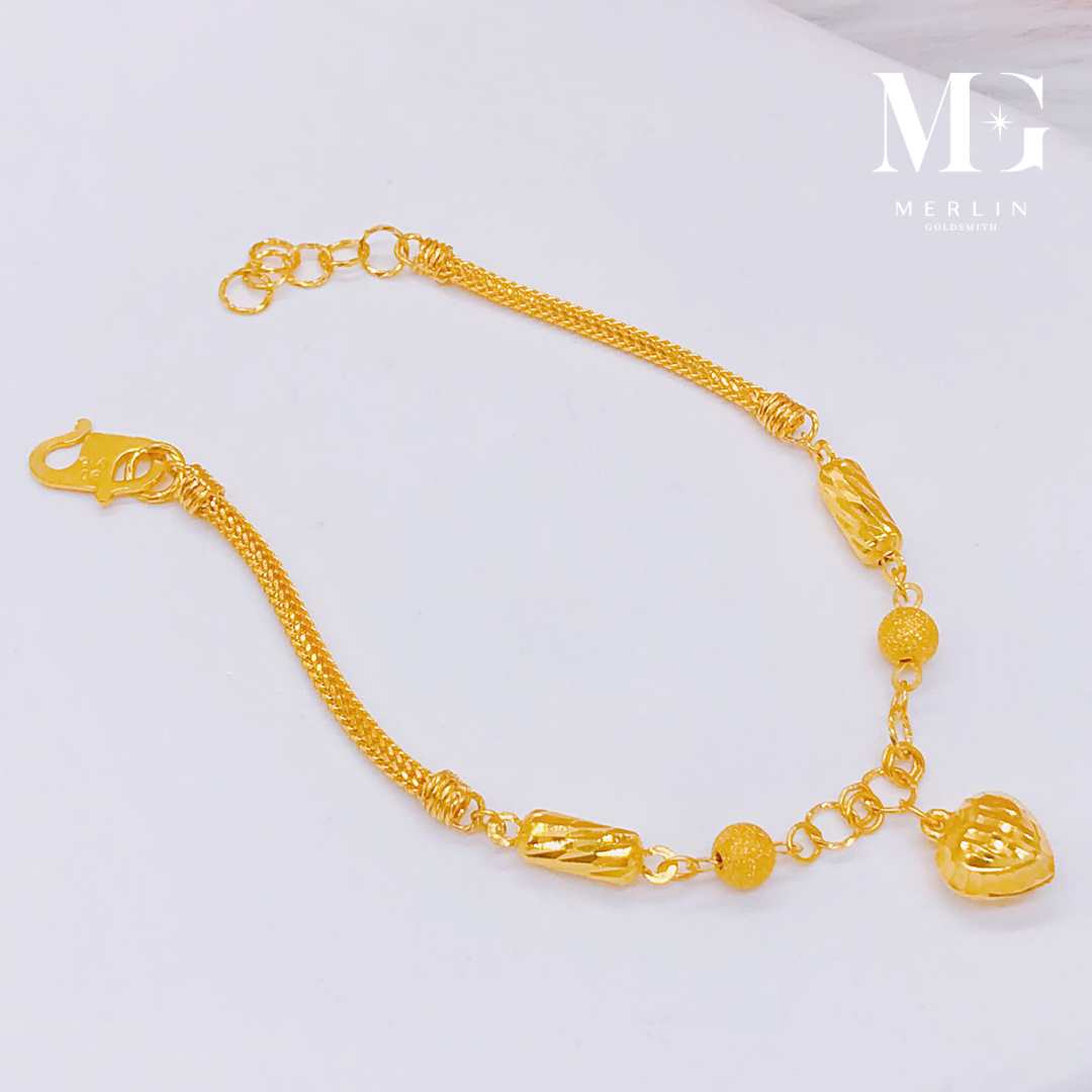 Merlin Goldsmith 22K 916 Gold Sweet Heart bransoletka dziecięca (z dzwonkiem)
