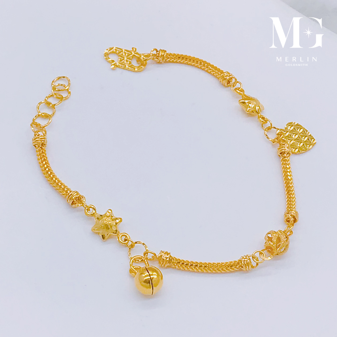 Merlin Goldsmith 22K 916 Gold Superstar bransoletka dziecięca (z dzwonkiem)