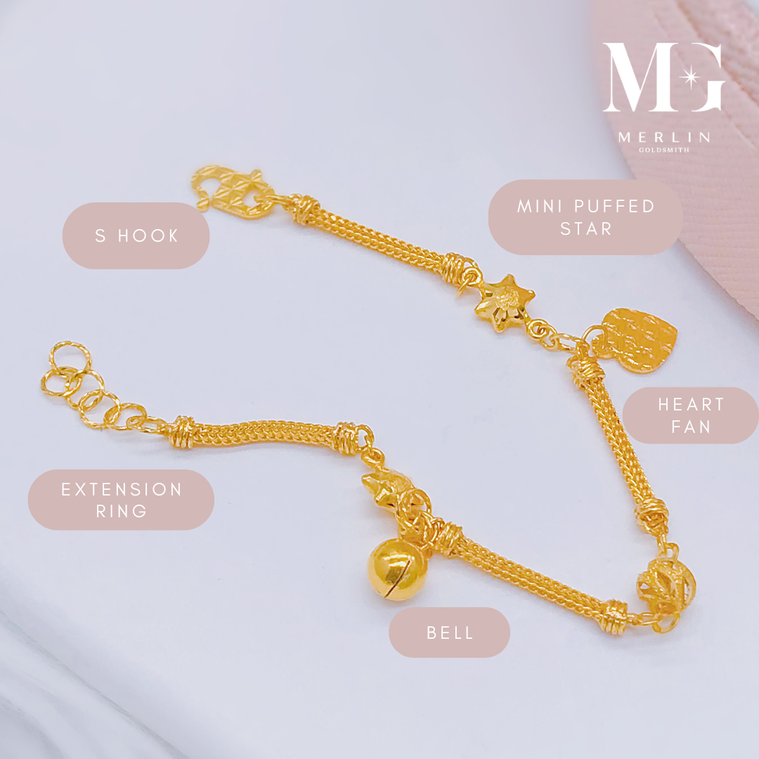 Merlin Goldsmith 22K 916 Gold Superstar bransoletka dziecięca (z dzwonkiem)