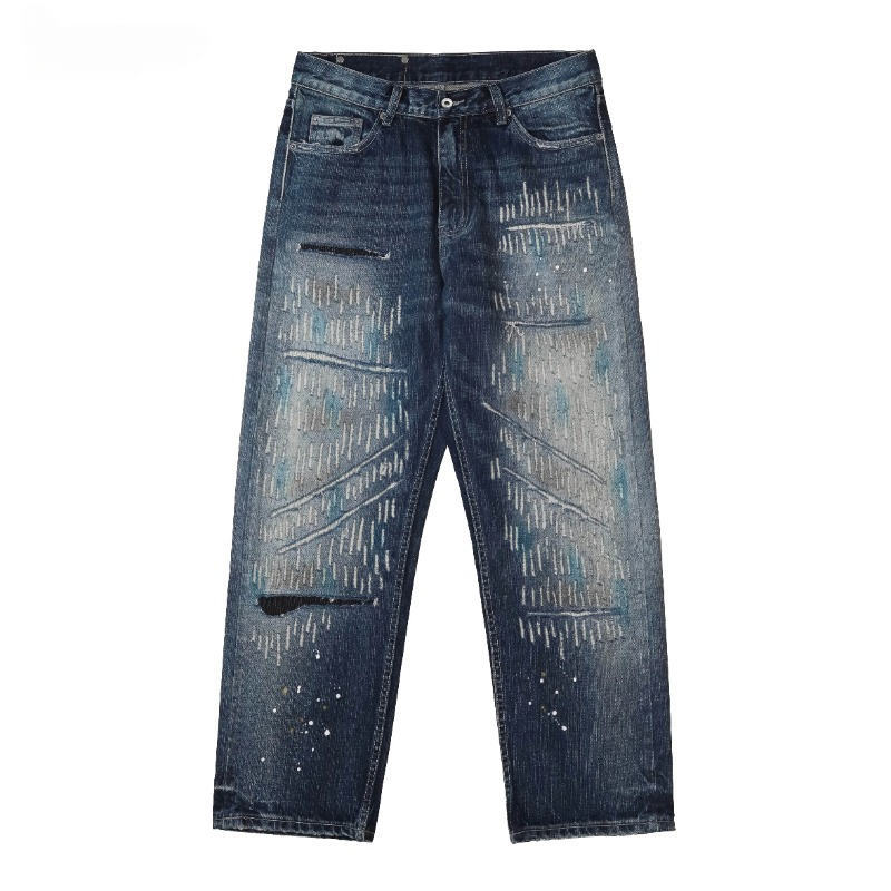 2024 Japanese Heavy Fashion Men's Trousers Casual loose and versatile retro rainy night butcher jeans