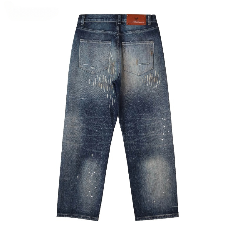 2024 Japanese Heavy Fashion Men's Trousers Casual loose and versatile retro rainy night butcher jeans