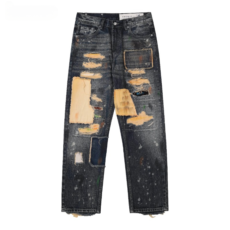 2024 Rechte herenjeans met geborduurde appliqué, Japanse modetrend, persoonlijkheid, vrijetijdsbroek