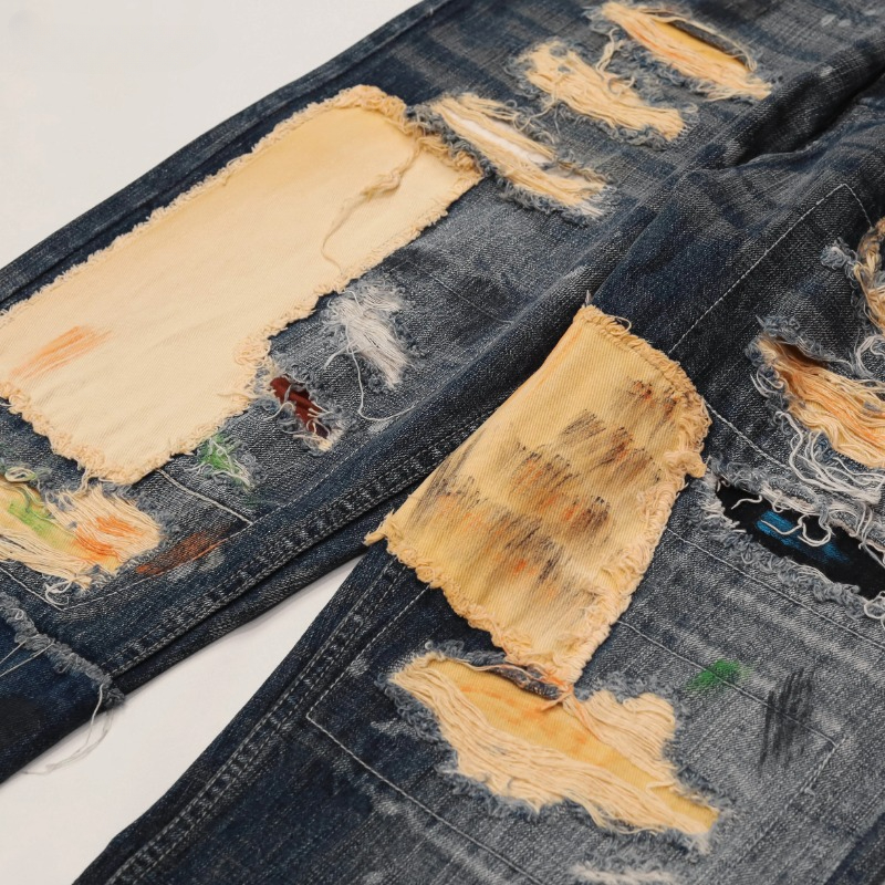 2024 Rechte herenjeans met geborduurde appliqué, Japanse modetrend, persoonlijkheid, vrijetijdsbroek