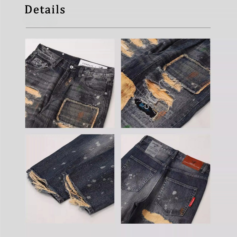 2024 Rechte herenjeans met geborduurde appliqué, Japanse modetrend, persoonlijkheid, vrijetijdsbroek