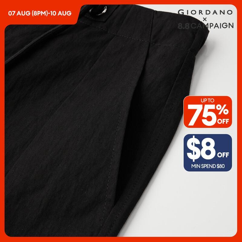 GIORDANO Women Pants Drawstring Half Elastic Waist Pants Wide Leg Ankle Length Relaxed Simple Fashion Casual Pants 18424606 · v2