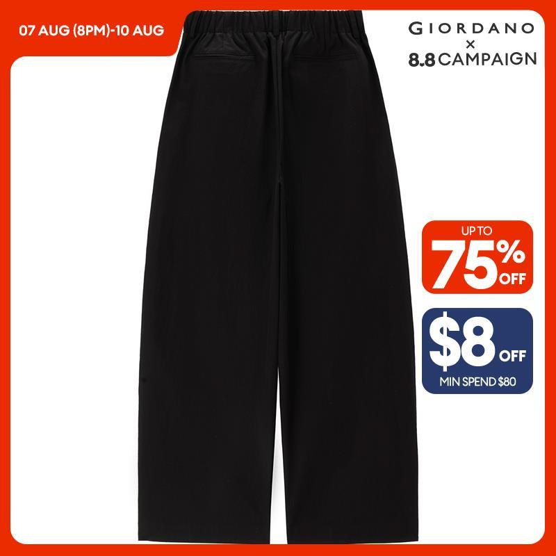 GIORDANO Women Pants Drawstring Half Elastic Waist Pants Wide Leg Ankle Length Relaxed Simple Fashion Casual Pants 18424606 · v2