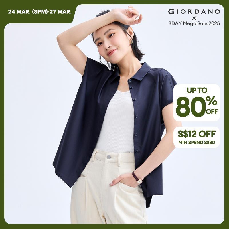 Giordano Women Kimono sleeve button closure loose shirt Free Shipping 18344614