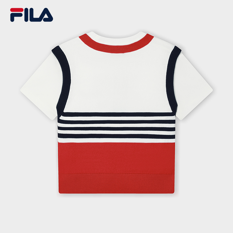 [NEW COLOR!] FILA CORE LIFESTYLE ORIGINALE FRENCH TENNIS CLUB Women Short Sleeve T-shirt + Sleeveless Knit Vest Set (Red / Blue)
