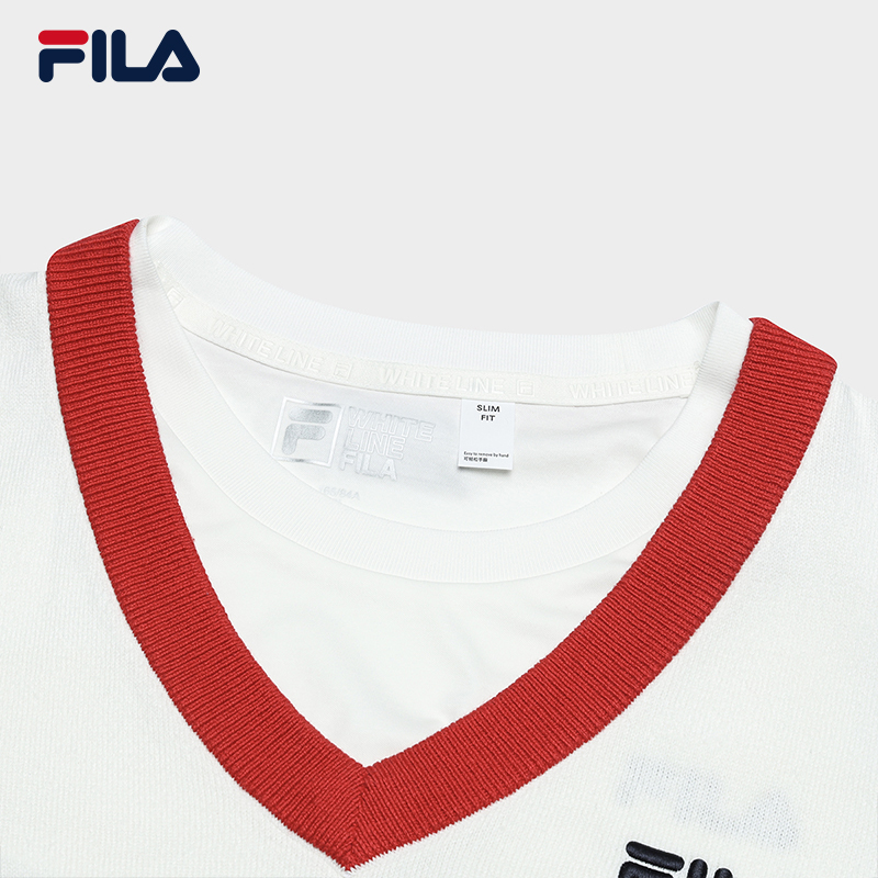 [NEW COLOR!] FILA CORE LIFESTYLE ORIGINALE FRENCH TENNIS CLUB Women Short Sleeve T-shirt + Sleeveless Knit Vest Set (Red / Blue)