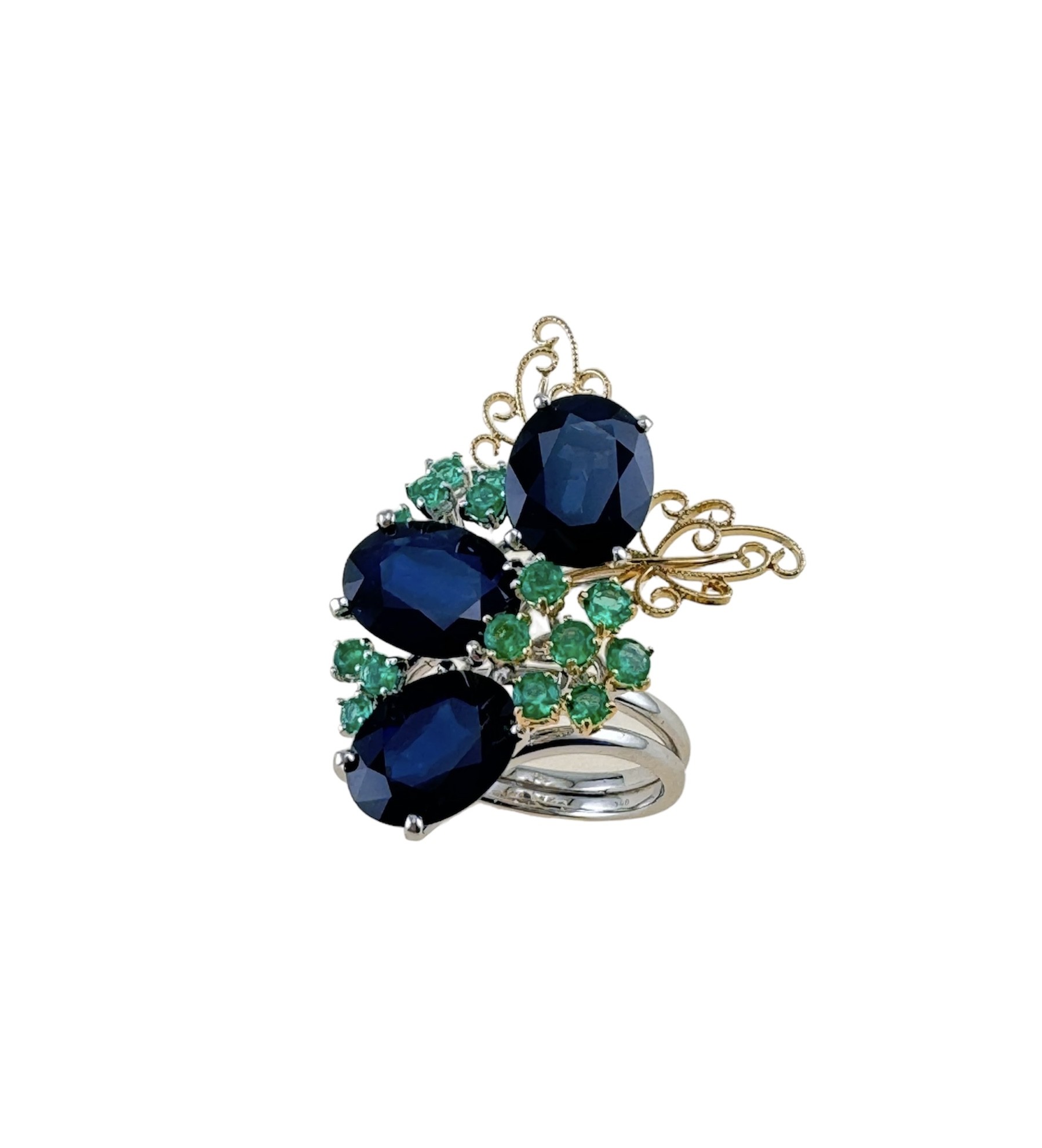ChrisTong Jewellery 18K White & Yellow  Gold Sapphire Emerald Diamond Ring ( SER 344 )