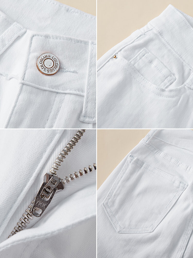 High Waist Slim Fit Women's Jeans White Small Foot Skinny Elastic Long Pants Cotton Polyester Blend Four Seasons Universal · v2