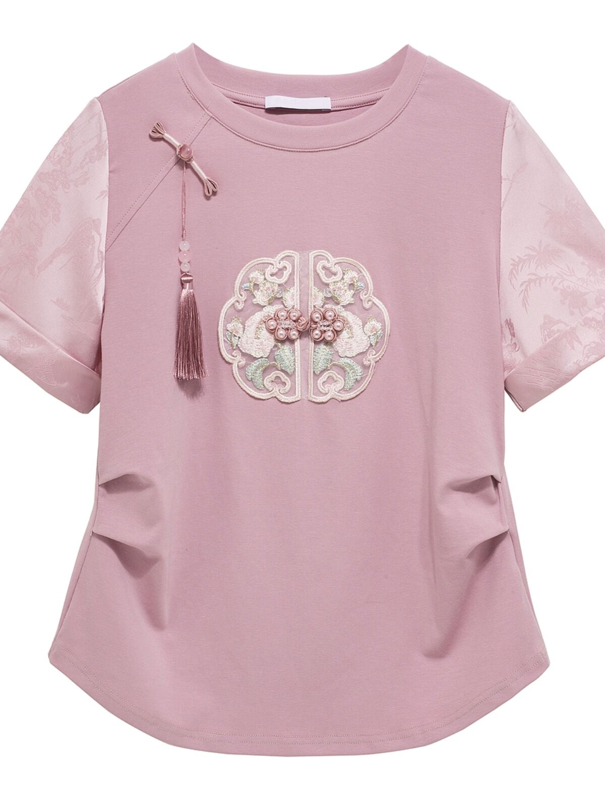 New Summer Chinese Style Women's Loose Fit Short Sleeve T-Shirt Embroidered Slimming Top Trendy round Neck Cotton Casual Wear · v3