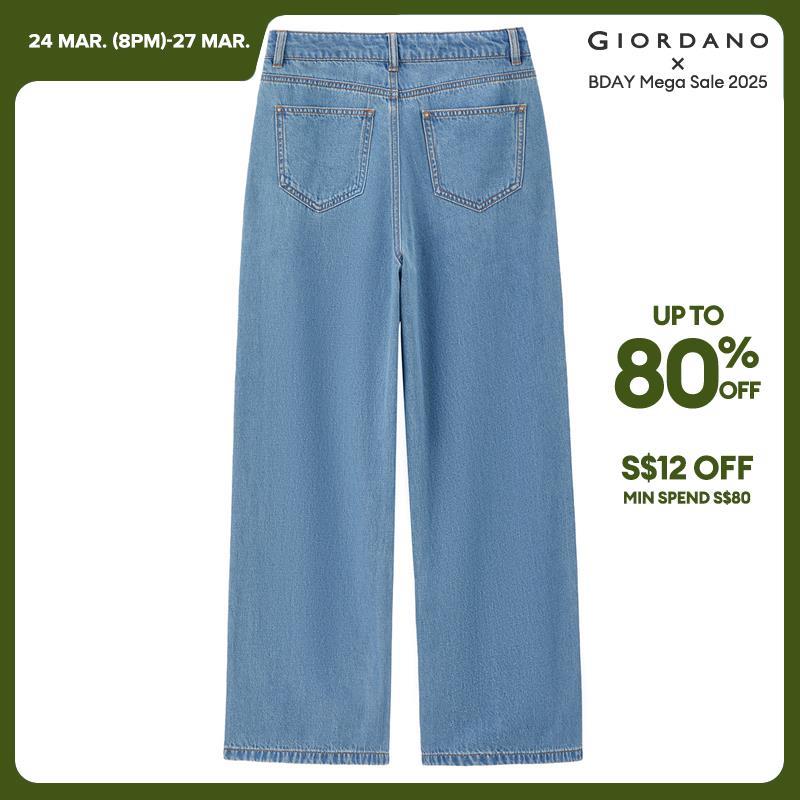 Giordano Women Tencel high waist pleated ankle length denim pants Free Shipping 18424205 · v2