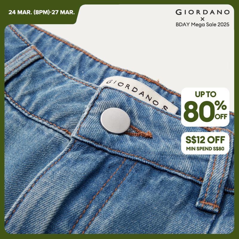 Giordano Women Tencel high waist pleated ankle length denim pants Free Shipping 18424205 · v2