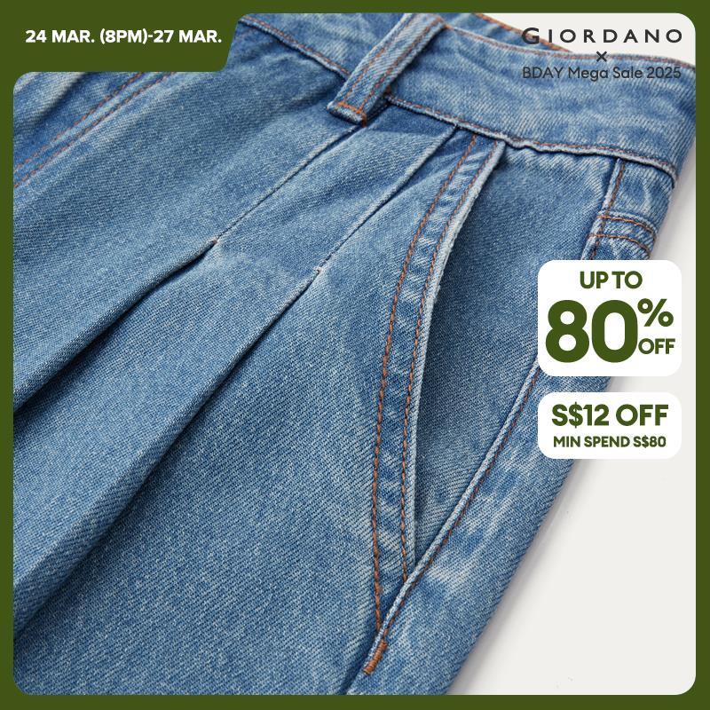 Giordano Women Tencel high waist pleated ankle length denim pants Free Shipping 18424205 · v2