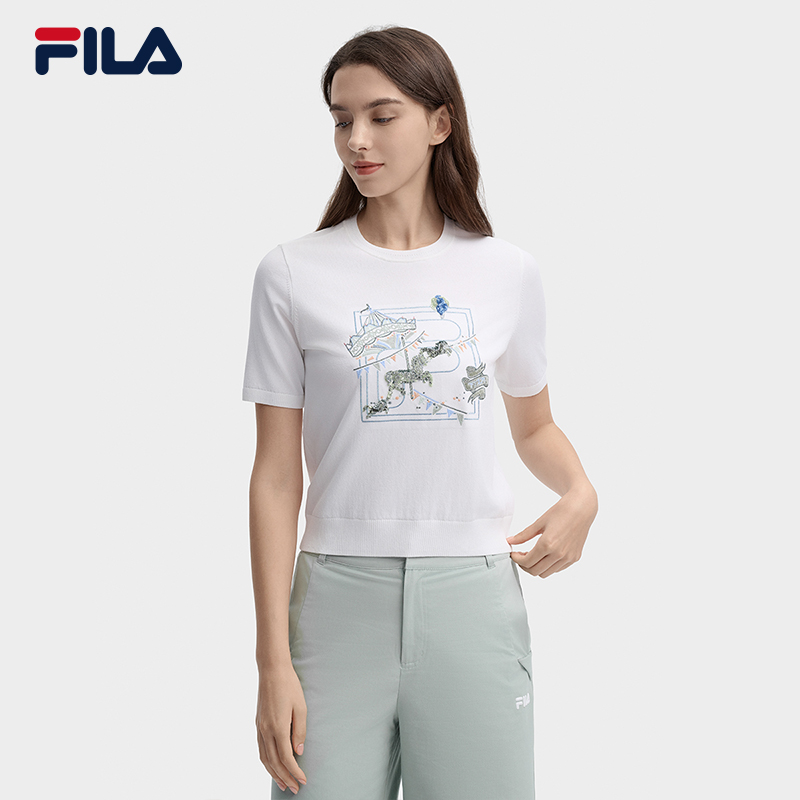 FILA CORE LIFESTYLE HERITAGE MYSTERIOUS JOURNEY Women Knit Top(White)