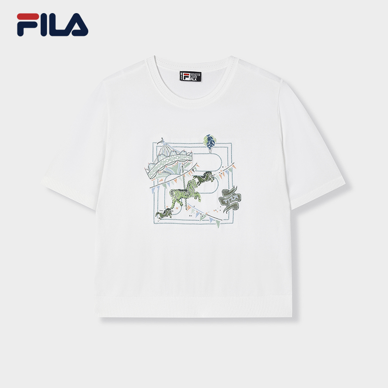 FILA CORE LIFESTYLE HERITAGE MYSTERIOUS JOURNEY Women Knit Top(White)