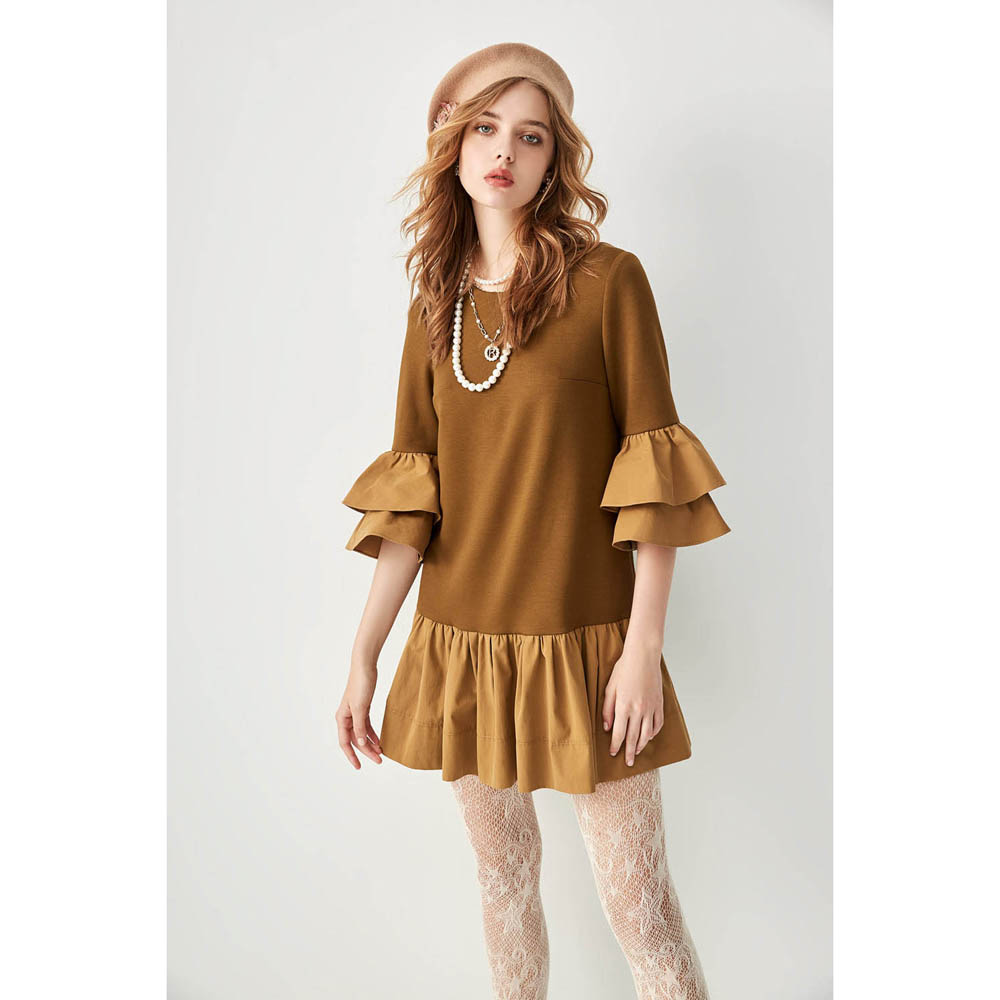 iROO Women Fashion Two Tone Retro Short Dress · v2