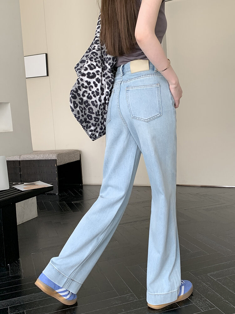 Out of Print Contraction Trouser ~ Glacier Blue Straight-leg Narrow Version Denim Women's Summer Thin High Waist Loose Mop Wide-Leg Pants