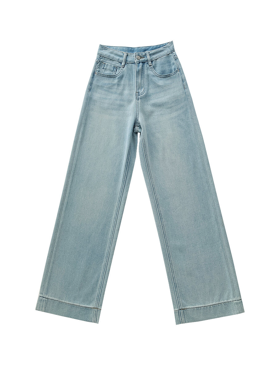 Out of Print Contraction Trouser ~ Glacier Blue Straight-leg Narrow Version Denim Women's Summer Thin High Waist Loose Mop Wide-Leg Pants