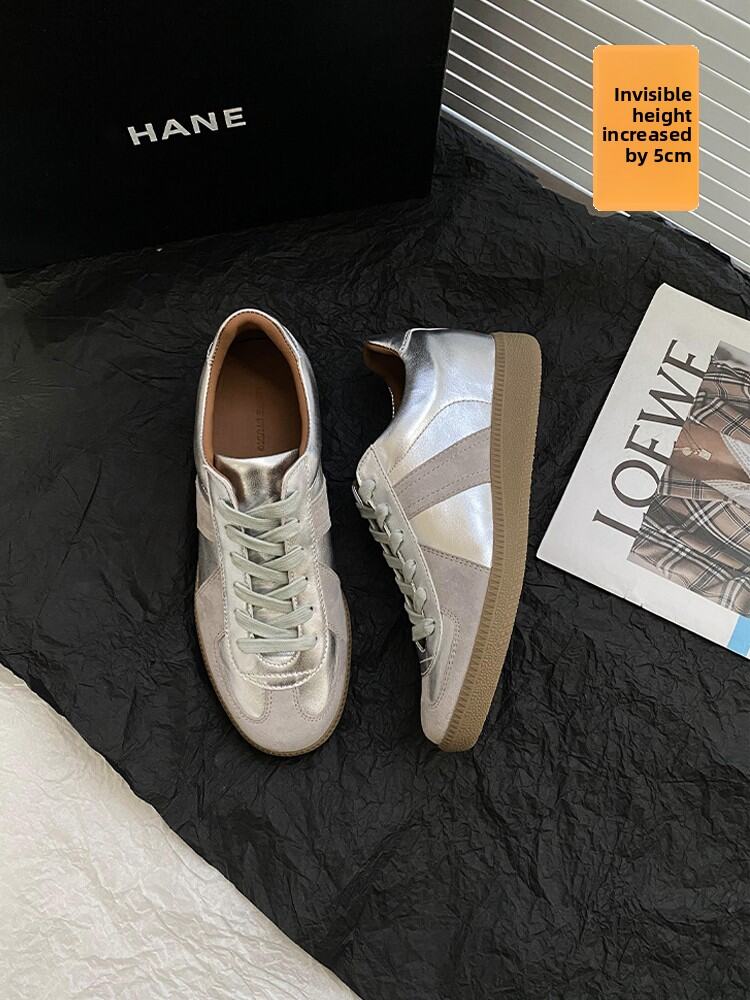 Cat Home Women's Thick Bottomed High Top Sneakers Retro Style Silver Leather Casual Shoes Spring 2025 Increase Height Design · v7