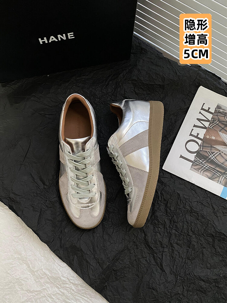 Cat Home Women's Thick Bottomed High Top Sneakers Retro Style Silver Leather Casual Shoes Spring 2025 Increase Height Design · v7