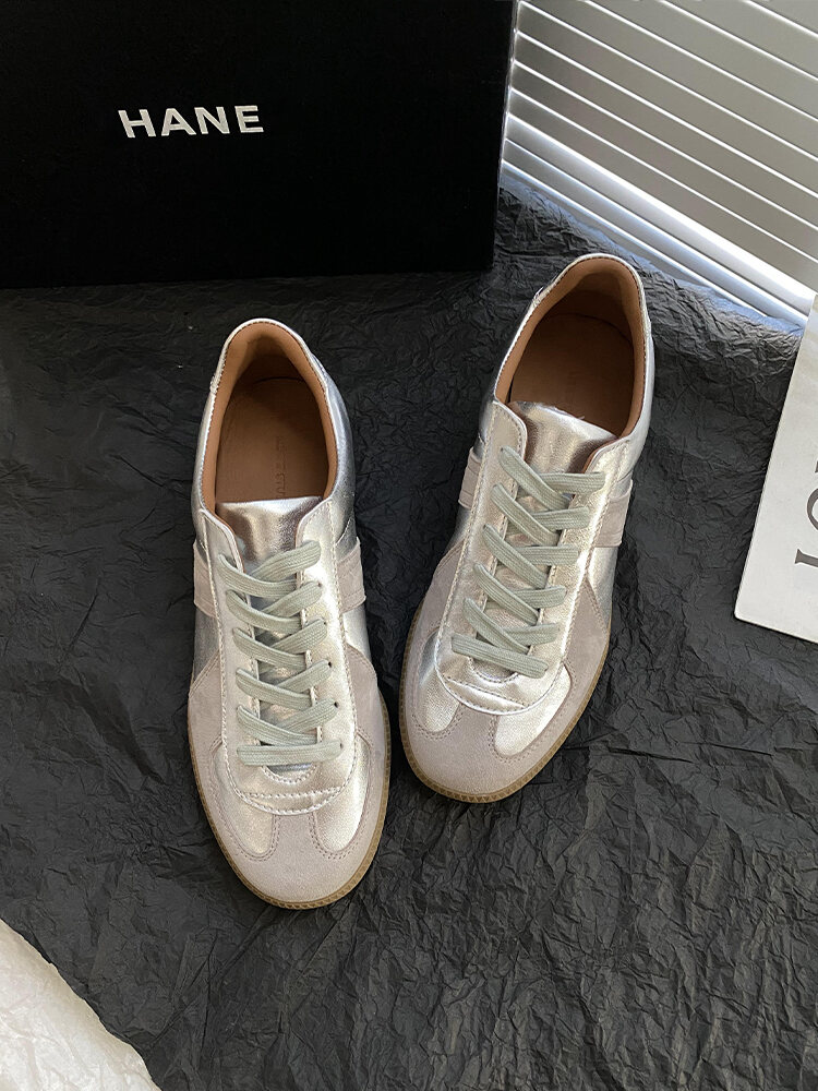Cat Home Women's Thick Bottomed High Top Sneakers Retro Style Silver Leather Casual Shoes Spring 2025 Increase Height Design · v7