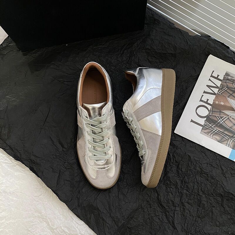 Cat Home Women's Thick Bottomed High Top Sneakers Retro Style Silver Leather Casual Shoes Spring 2025 Increase Height Design · v7