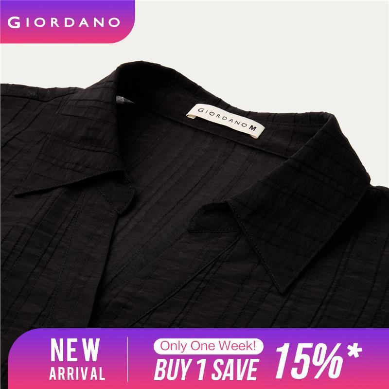 Giordano Women Tencel v-neck collar elbow length sleeve shirt Free Shipping 18344216