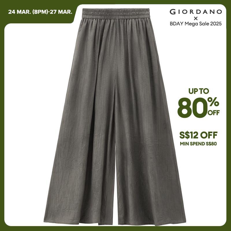 Giordano Women Ink wash pleat elastic waist ankle length pants Free Shipping 18424204 · v2