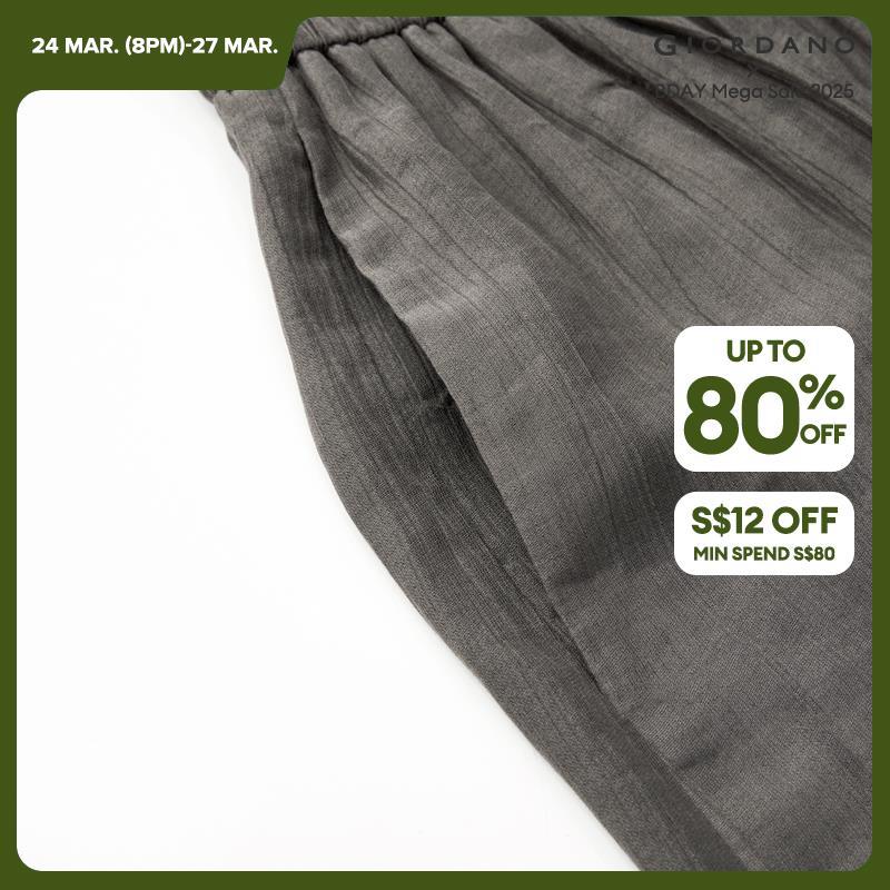 Giordano Women Ink wash pleat elastic waist ankle length pants Free Shipping 18424204 · v2
