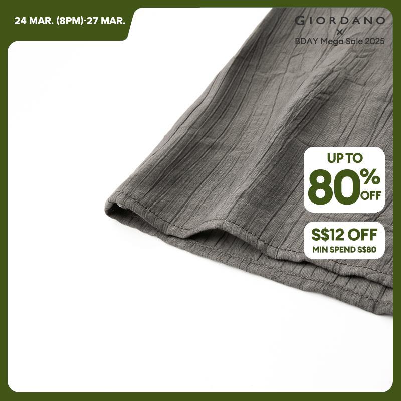 Giordano Women Ink wash pleat elastic waist ankle length pants Free Shipping 18424204 · v2