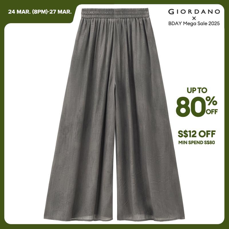 Giordano Women Ink wash pleat elastic waist ankle length pants Free Shipping 18424204 · v2