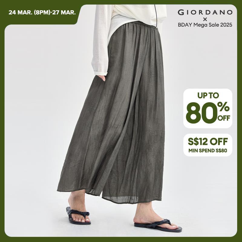 Giordano Women Ink wash pleat elastic waist ankle length pants Free Shipping 18424204 · v2