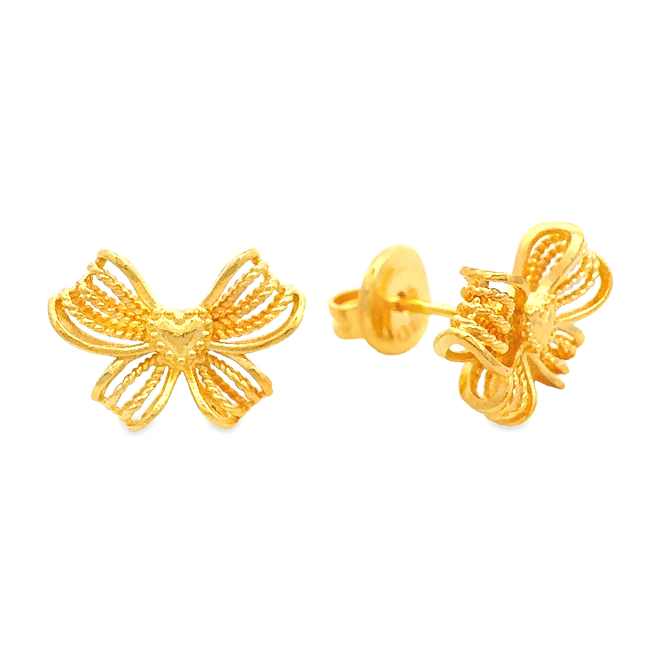 Top Cash Jewellery 916 Gold Weave Ribbon Stud Earrings · v2