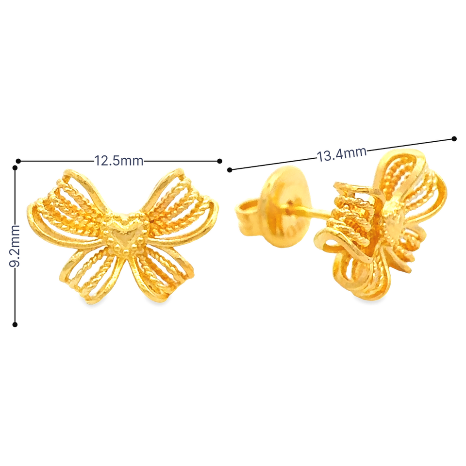 Top Cash Jewellery 916 Gold Weave Ribbon Stud Earrings · v2