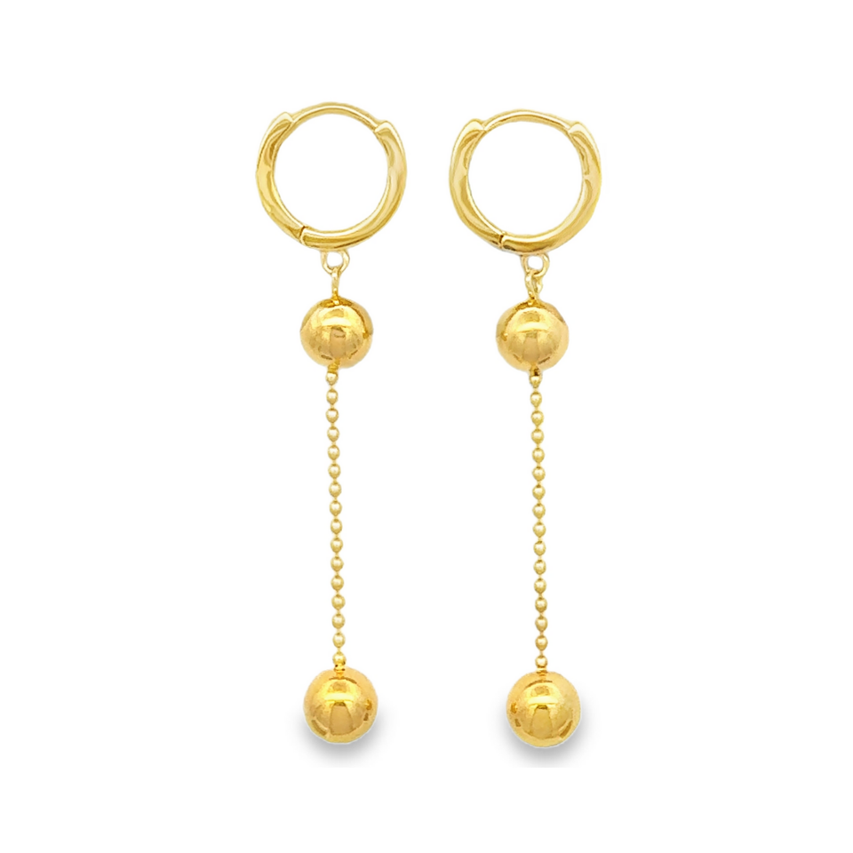 Top Cash Jewellery 916 Gold Dangling Ball Design Loop Earrings