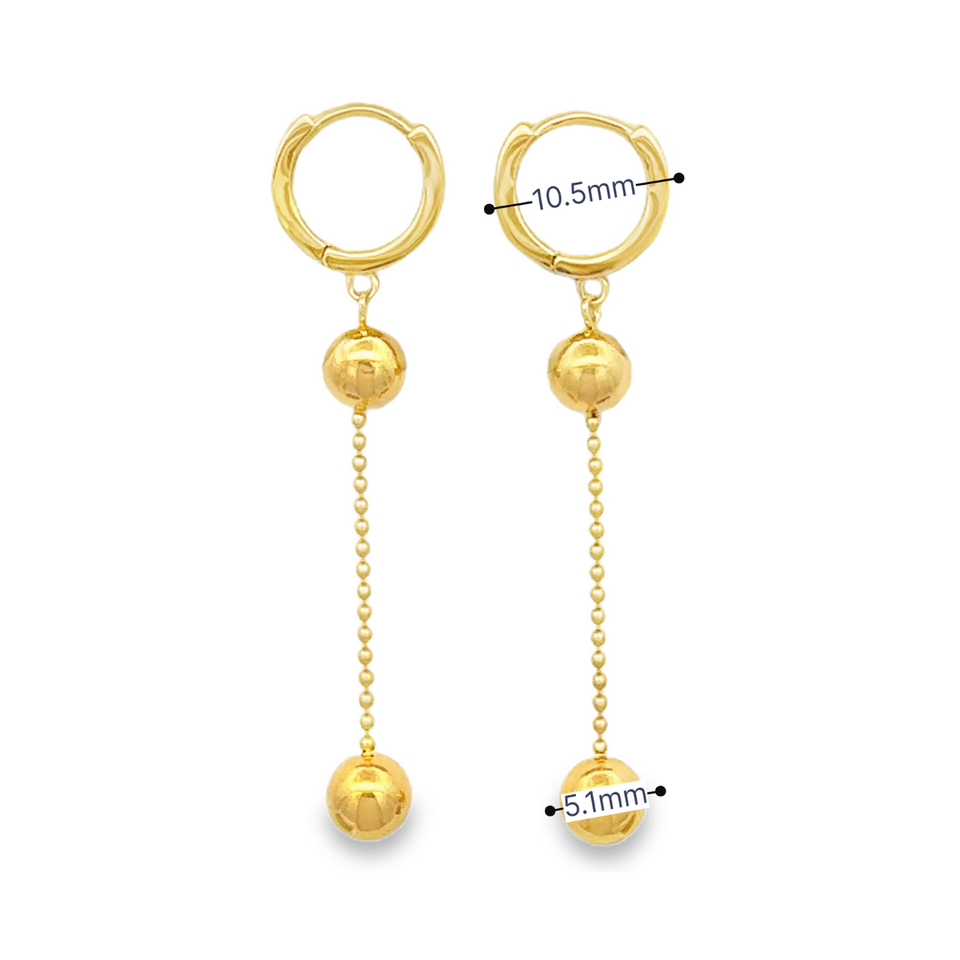 Top Cash Jewellery Orecchini ad anello in oro 916 con design a sfera pendente