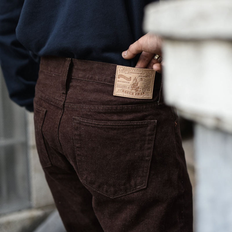 AQLKY Saucezhan Men Jeans Brown Jeans Men Jeans Trousers Selvedge Denim Jeans for Men Taper Fit Mens Jeans vintage 13.8 Oz FGUOP · v2