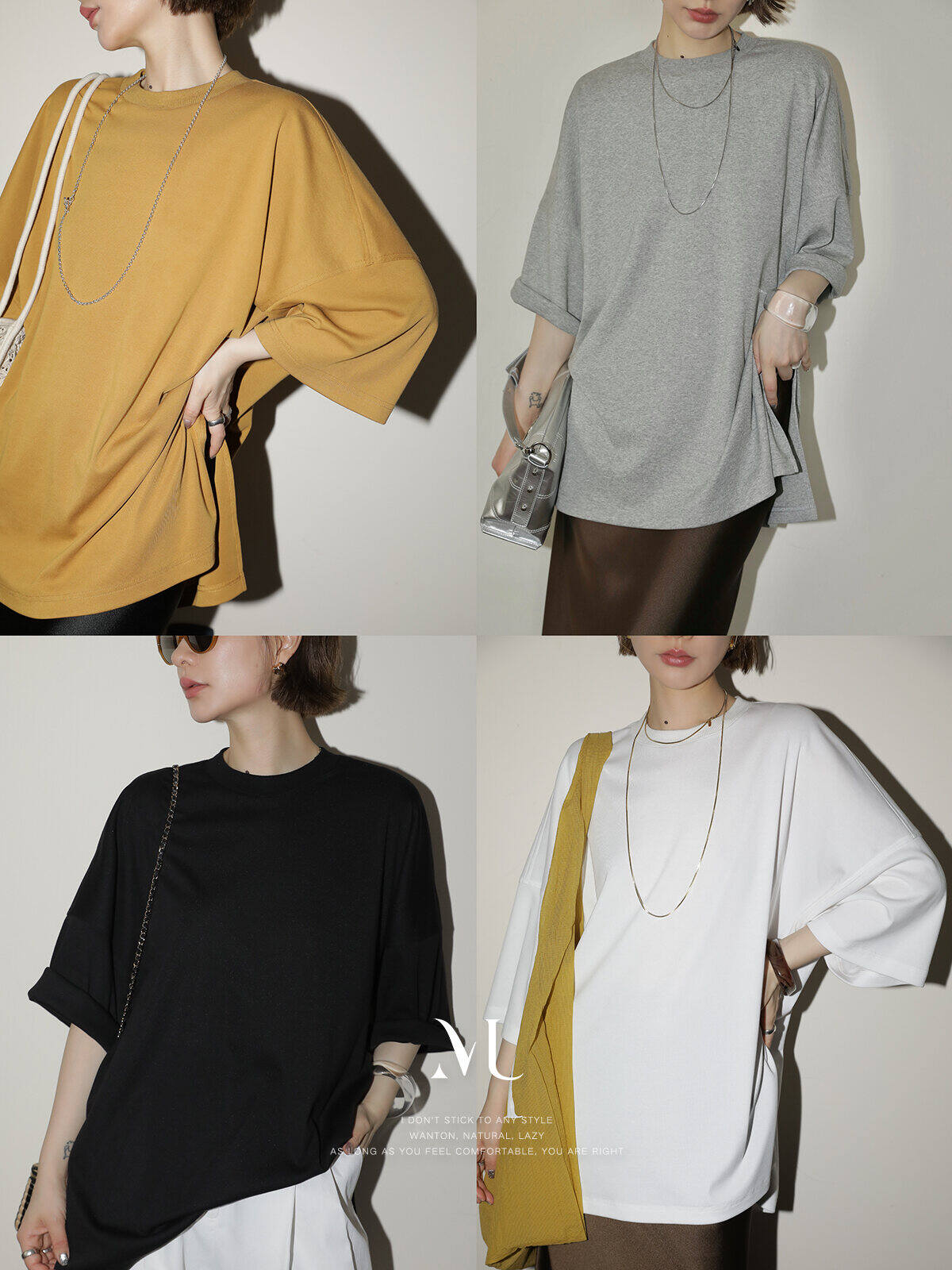 Molin ROW Batwing Sleeve T-Shirt Women's Loose Side Slit Oversize Summer Short Sleeve Cotton Polyester Blend round Neck Top