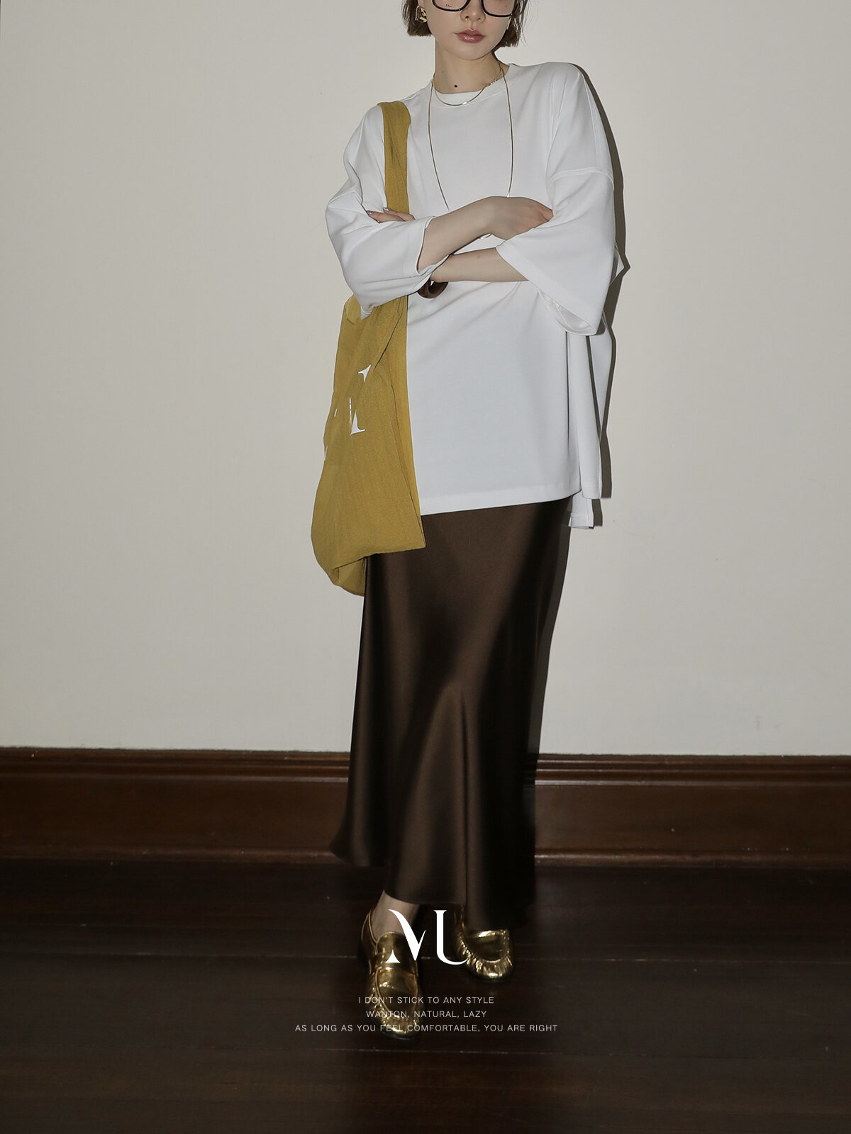 Molin ROW Batwing Sleeve T-Shirt Women's Loose Side Slit Oversize Summer Short Sleeve Cotton Polyester Blend round Neck Top